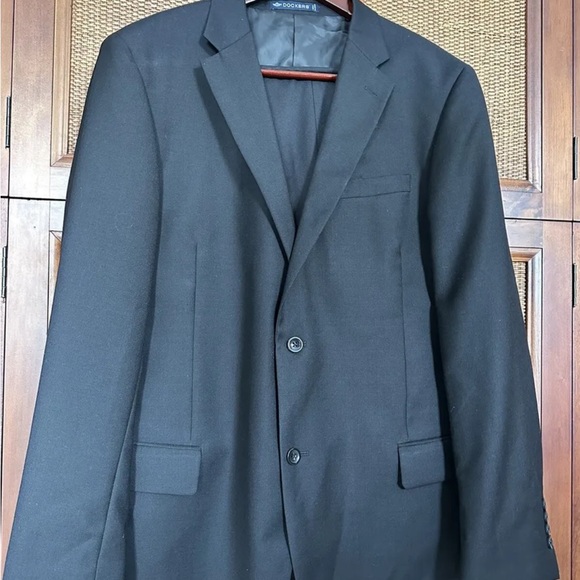 Men's Black Suit. Dockers Wool Poly 44 L Coat Jacket +Louis Raphael Pants 38X 32